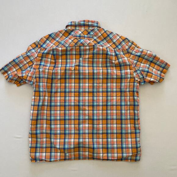 Duluth Trading Company Shirt Mens Medium Orange Plaid Untucked Relaxe Fit - Picture 2 of 6